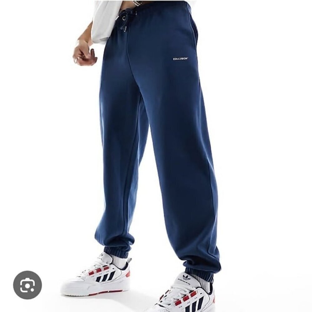 ASOS Collusion Navy Blue Men’s Sweatpants Joggers Pockets Waist Tie Size Large